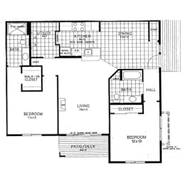 A black and white image of a house floor plan.