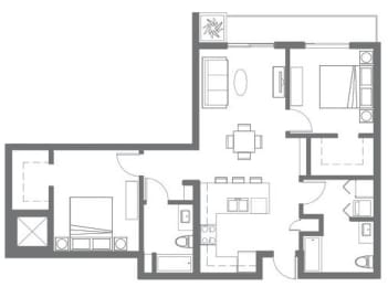  Floor Plan 1x2A-B + Den