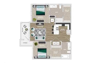 2 bed 2 bath C at Crabtree Lakeside Apartments, Raleigh, 27612