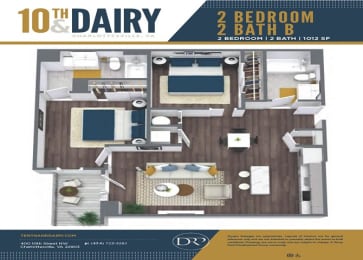 a 3d floor plan of a bedroom and bathroom