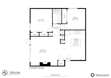 A floor plan for a property with a living room, dining room, kitchen, and bathrooms.
