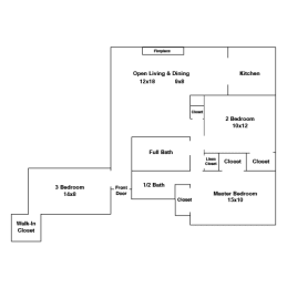  Floor Plan 3 Bedroom 1.5 Bath (3aS)