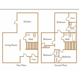 A diagram of a two-story house with labeled rooms.