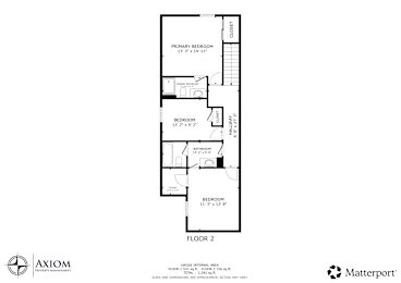 A floor plan for a home with three bedrooms and a living area.