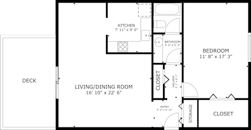 a floor plan of a small house with a bedroom and a living room