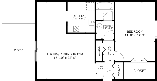 a floor plan of a small house with a bedroom and a living room