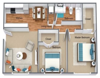 2 bed 2 bath with fireplace