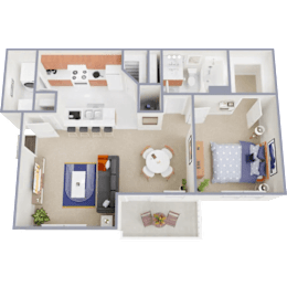  Floor Plan 1 Bed 1 Bath B