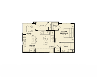 1 bed 1 bath floor plan A at Luma at El Corazon Apartments, Oceanside, CA 92056