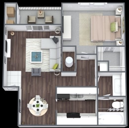 a 3d rendering of the floor plan of a bedroom