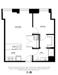 a floor plan of a unit with a bedroom and a living room