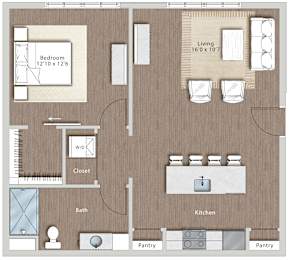a floor plan of a residence with a bedroom and a living room  at Sono Central Residential, Norwalk, CT