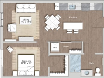 a floor plan of a house with a bedroom and a living room at Sono Central Residential, Norwalk, Connecticut