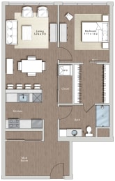 a floor plan of a residence with a bedroom and a living room  at Sono Central Residential, Norwalk, Connecticut