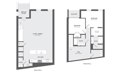 A floor plan of a house with a balcony and a living area.