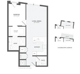 1 Bed 1Bath A5a Floor Plan at The Audubon New Haven, New Haven, Connecticut