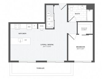 1 Bed 1Bath A3 Floor Plan at The Audubon New Haven, New Haven
