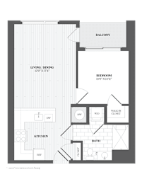 1 Bed 1Bath A3 Floor Plan at The Audubon New Haven, New Haven, Connecticut