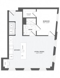 1 Bed 1Bath A6 Floor Plan at The Audubon New Haven, Connecticut, 06511