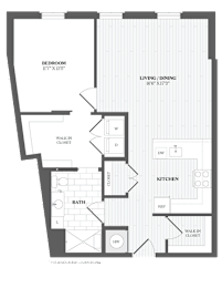 1 Bed 1Bath A8 Floor Plan at The Audubon New Haven, New Haven