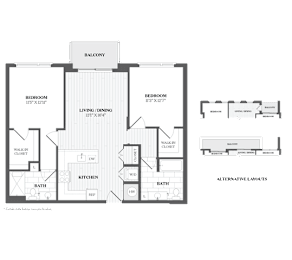 2 Bed 2 Bath B1a Floor Plan at The Audubon New Haven, New Haven