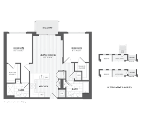 2 Bed 2 Bath B1M Floor Plan at The Audubon New Haven, Connecticut, 06511