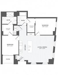 2 Bed 2 Bath F3 Floor Plan at The Audubon New Haven, Connecticut, 06511