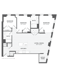 3 Bed 2 Bath C1M Floor Plan at The Audubon New Haven, New Haven, CT