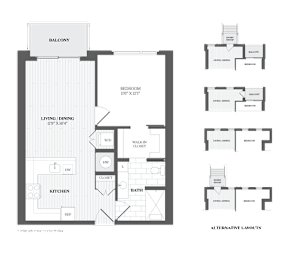 A black and white image of a floor plan for a Balcony apartment.