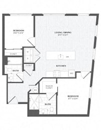 A black and white image of a house floor plan.