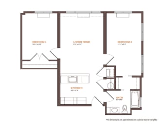B2-1-2-BEDROOM Floor Plan at Park and Main, Hartford