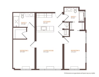 B2-2-BEDROOM Floor Plan at Park and Main, Connecticut