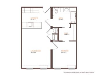 A1 - 1 BEDROOM Floor Plan at Park and Main, Connecticut