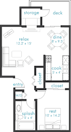 1 Bed 1 Bath Floor Plan at Notch 8, Washington, 98444