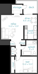 1 Bedroom 1 Bath Floor Plan at Notch 8, Tacoma, WA, 98444