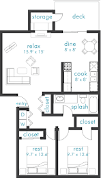 2 Bedroom 1 Bath Floor Plan at Notch 8, Tacoma, WA