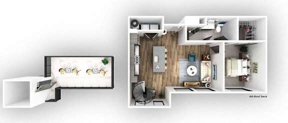 A diagram of a house with a kitchen, living room, and bathroom.
