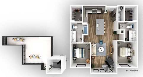 A floor plan of a B2 - Roof Deck apartment.