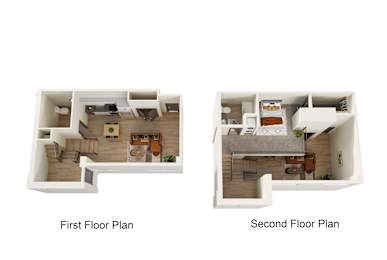 Two floor plans of a house with labeled first and second floor.