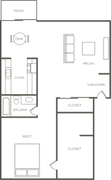 1 Bed 1 Bath Floor Plan