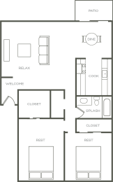 2 Bed 2 Bath Floor Plan