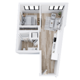 A white interior design layout of a small apartment.