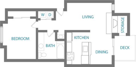 1 bed 1 bath floorplan at Cambridge on Seventh, Puyallup, WA, 98372
