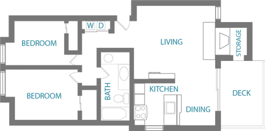 2 bed 1 bath floor plan at Cambridge on Seventh, Puyallup, 98372