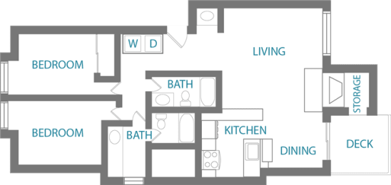 2 bed 2 bath floor plan at Cambridge on Seventh, Puyallup, Washington