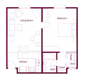 1 bed 1 bath floorplan at Cosmopolitan, Seattle