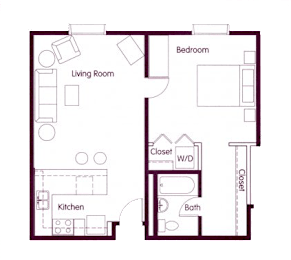 1 bed 1 bath floorplan A at Cosmopolitan, Seattle, 98105