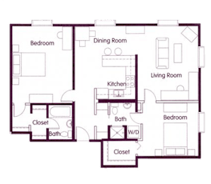 2 bed 2 bath floor plan A at Cosmopolitan, Washington