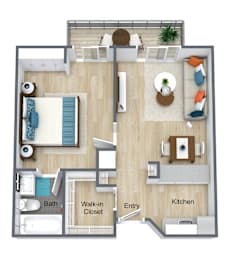 1Bed 1Bath Floor Plan at Aventine at Lantana - 55+ Active Adult Apartments, Lantana, FL