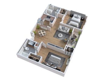 a 3d floor plan of a house with a bedroom and living room